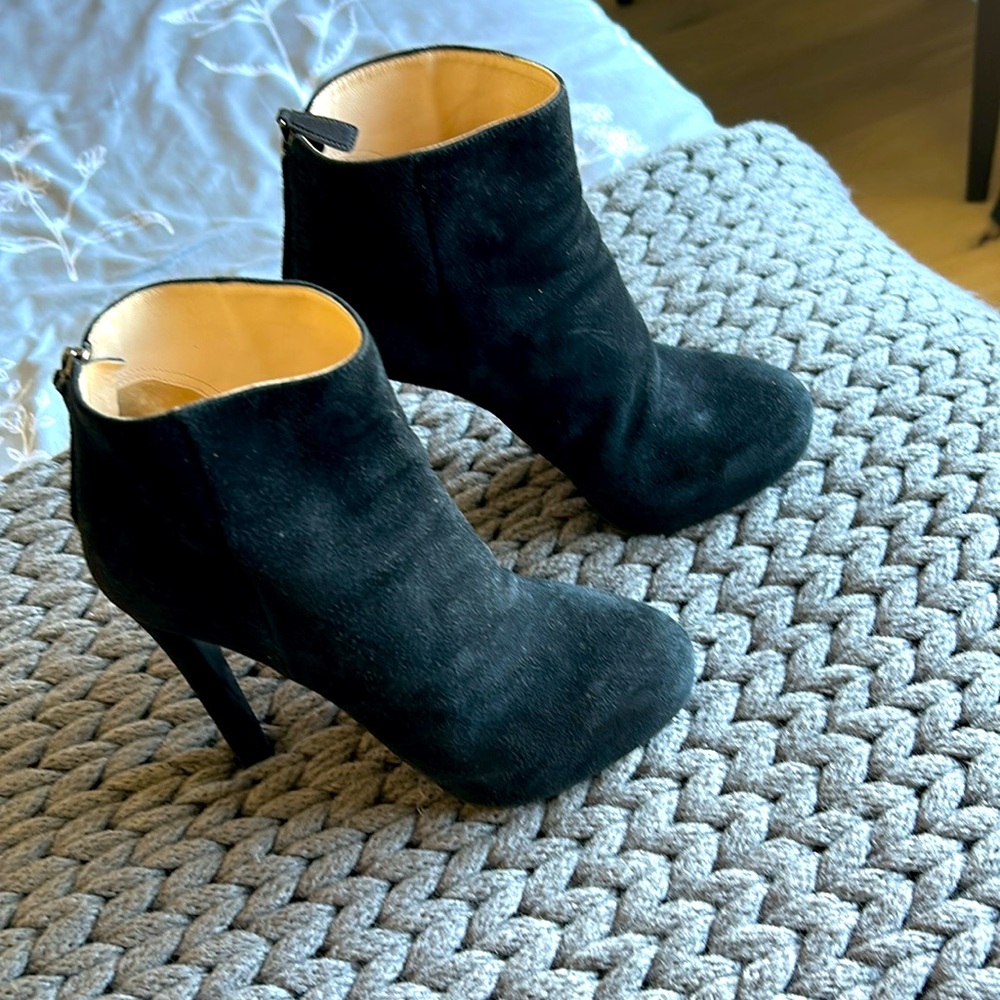 Prada Black Suede Platform Stilletto Ankle Boots - Picture 3 of 11